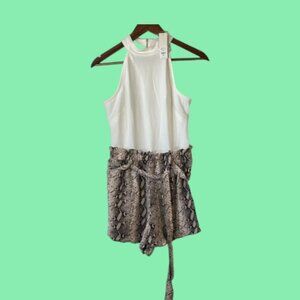 Francesca’s Mi Ami Romper Ivory and Tan Snake Skin Print Size Large NWT